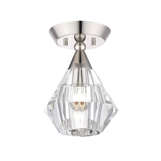 Livex Lighting Brussels Collection 1 Light Polished Nickel Crystal Semi-Flush 47070-35