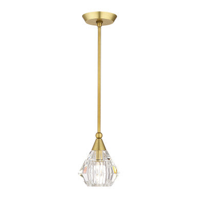 Livex Lighting Brussels Collection 1 Light Natural Brass Crystal Single Pendant 47071-08