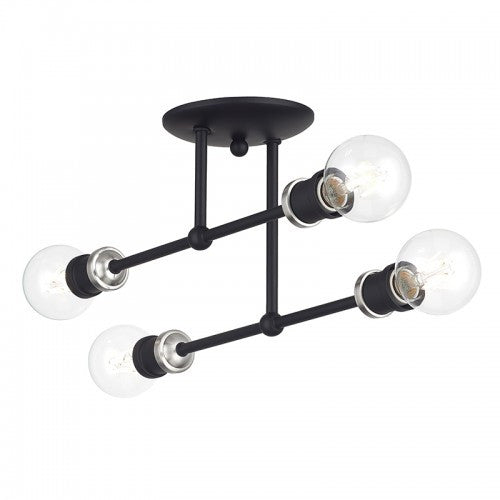 Livex Lighting Delacroix 4 Light Black Large Semi-Flush with Brushed Nickel Accents 47176-04