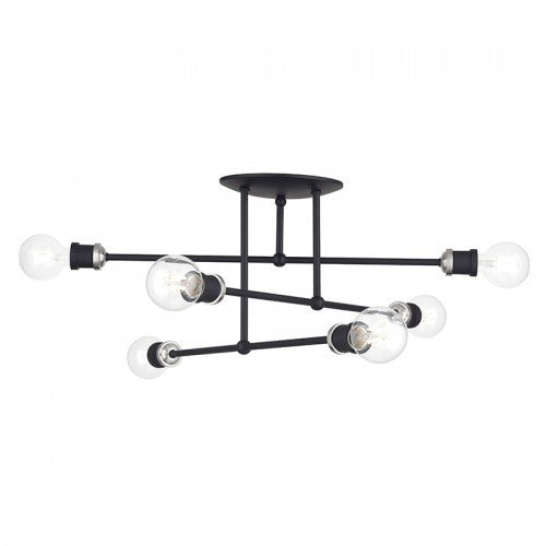 Livex Lighting Delacroix 6 Light Black Extra Large Semi-Flush with Brushed Nickel Accents 47178-04