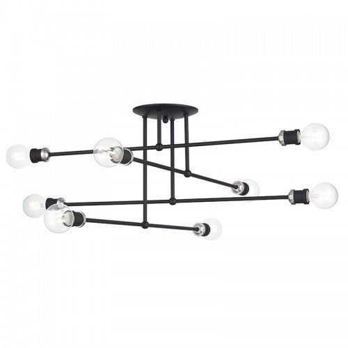 Livex Lighting Delacroix 8 Light Black Extra Large Semi-Flush with Brushed Nickel Accents 47179-04