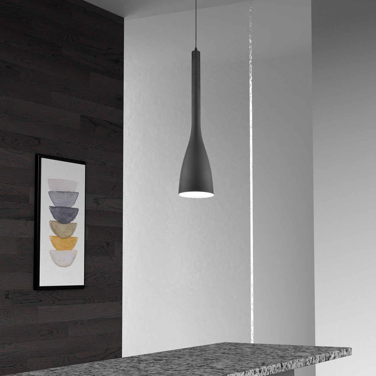 Dainolite 1 Light Pendant, Matte Black Finish 480-1P-BK