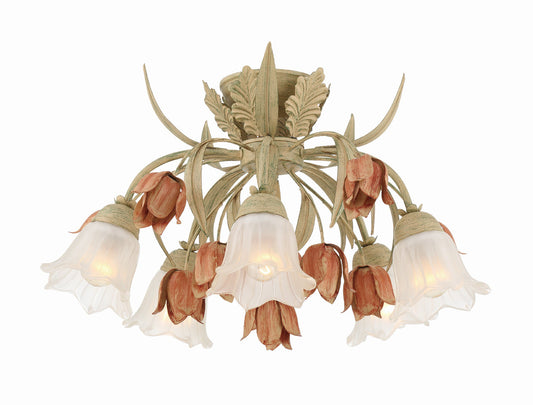 Crystorama Southport 5 Light Sage Rose Floral Ceiling Mount 4800-SR