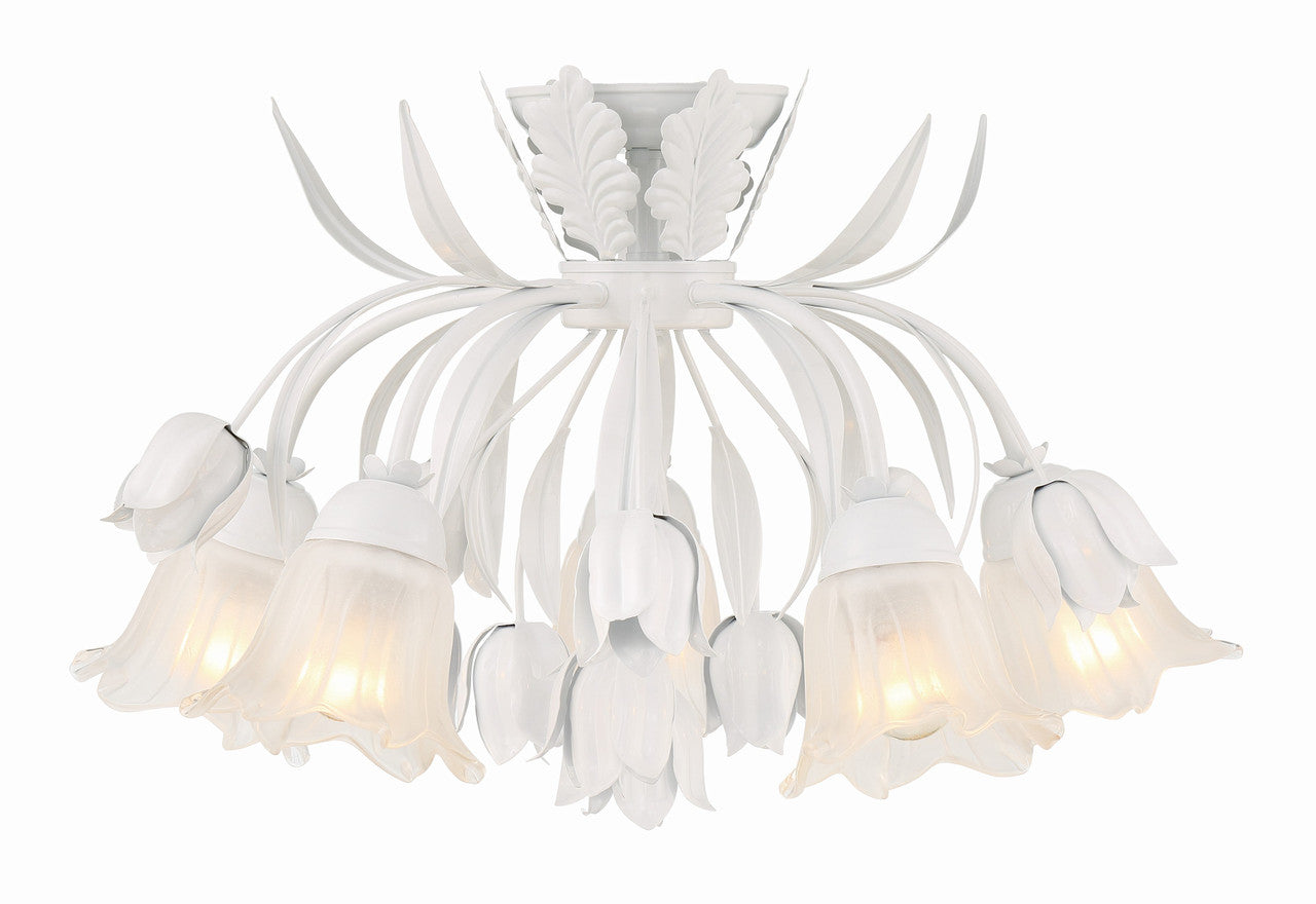 Crystorama Southport 5 Light Wet White Floral Ceiling Mount 4810-WW