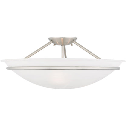 Livex Lighting Newburgh Collection 3 Light Brushed Nickel Ceiling Mount in Brushed Nickel 4825-91