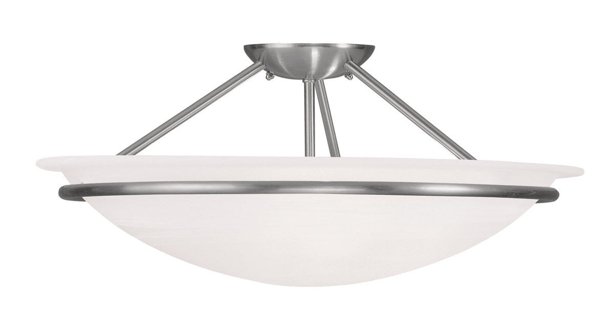 Livex Lighting Newburgh Collection 3 Light Brushed Nickel Ceiling Mount in Brushed Nickel 4825-91