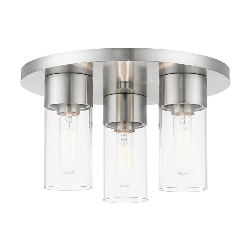 Livex Lighting Carson Collection  3 Light Brushed Nickel Flush Mount in Brushed Nickel 48762-91