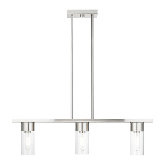 Livex Lighting Carson Collection  3 Light Brushed Nickel Linear Chandelier in Brushed Nickel 48763-91