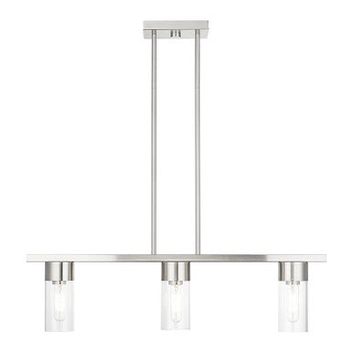 Livex Lighting Carson Collection  3 Light Brushed Nickel Linear Chandelier in Brushed Nickel 48763-91