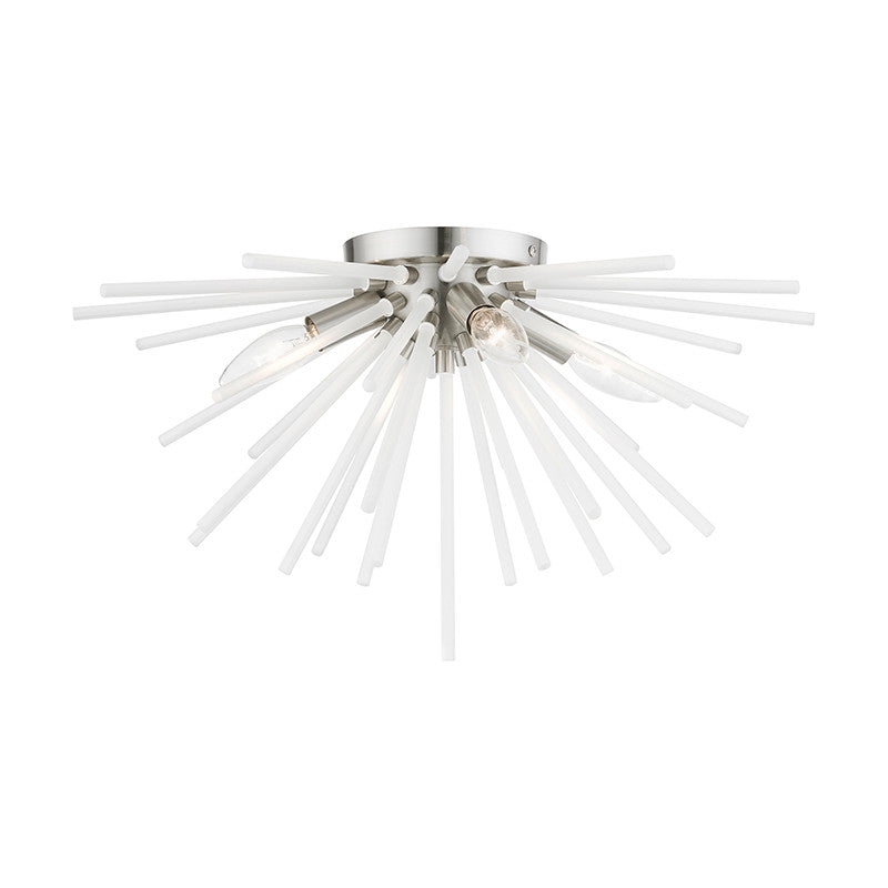 Livex Lighting Uptown Collection  4 Light Brushed Nickel Flush Mount in Brushed Nickel 48820-91