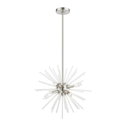 Livex Lighting Uptown Collection  6 Light Brushed Nickel Pendant Chandelier in Brushed Nickel 48824-91