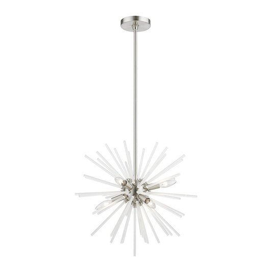 Livex Lighting Uptown Collection  6 Light Brushed Nickel Pendant Chandelier in Brushed Nickel 48824-91