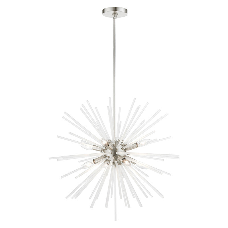 Livex Lighting Uptown Collection  8 Light Brushed Nickel Pendant Chandelier in Brushed Nickel 48826-91