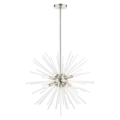 Livex Lighting Uptown Collection  8 Light Brushed Nickel Pendant Chandelier in Brushed Nickel 48826-91