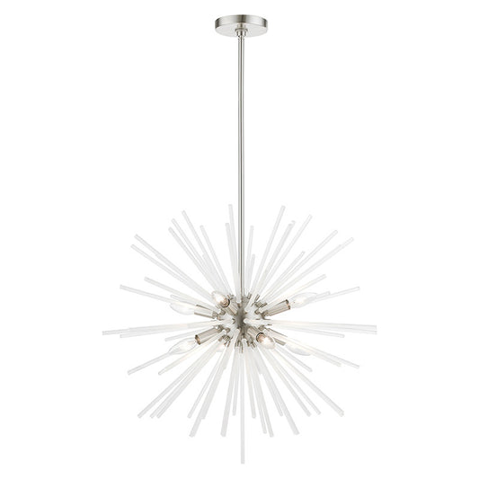 Livex Lighting Uptown Collection  8 Light Brushed Nickel Pendant Chandelier in Brushed Nickel 48826-91