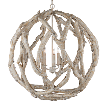 Currey & Co. Driftwood 29" Whitewash 3-Light Orb Chandelier 9000-1133