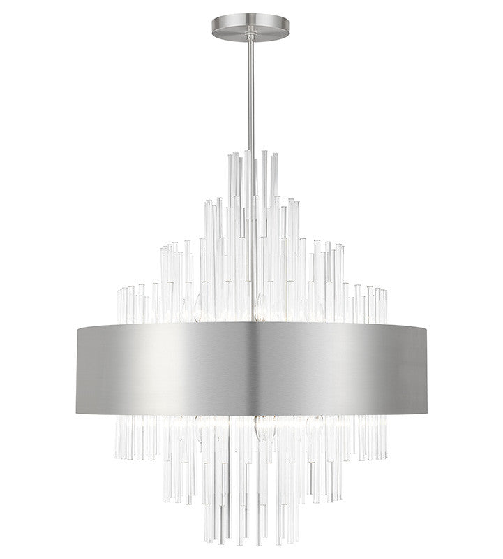 Livex Lighting Orenburg Collection 14 Light Brushed Nickel Large Pendant Chandelier 48877-91