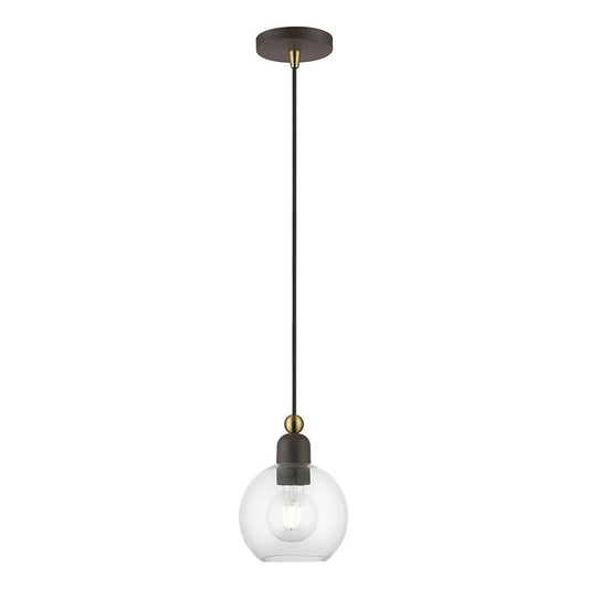 Livex Lighting Downtown Collection  1 Light Bronze with Antique Brass Accents Sphere Mini Pendant in Bronze with Antique Brass Accents 48971-07