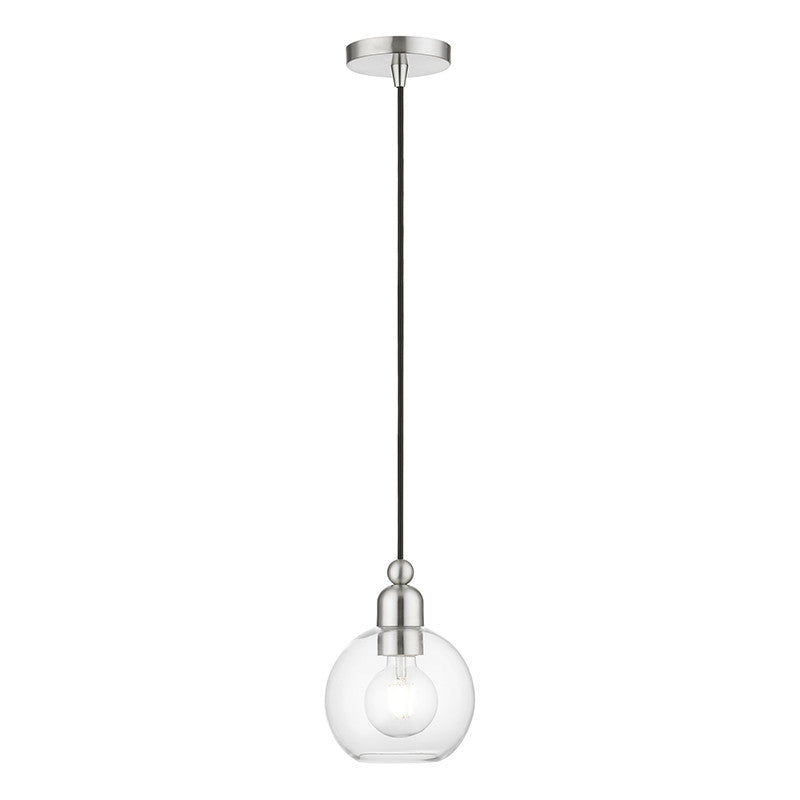 Livex Lighting Downtown Collection  1 Light Brushed Nickel Sphere Mini Pendant in Brushed Nickel 48971-91