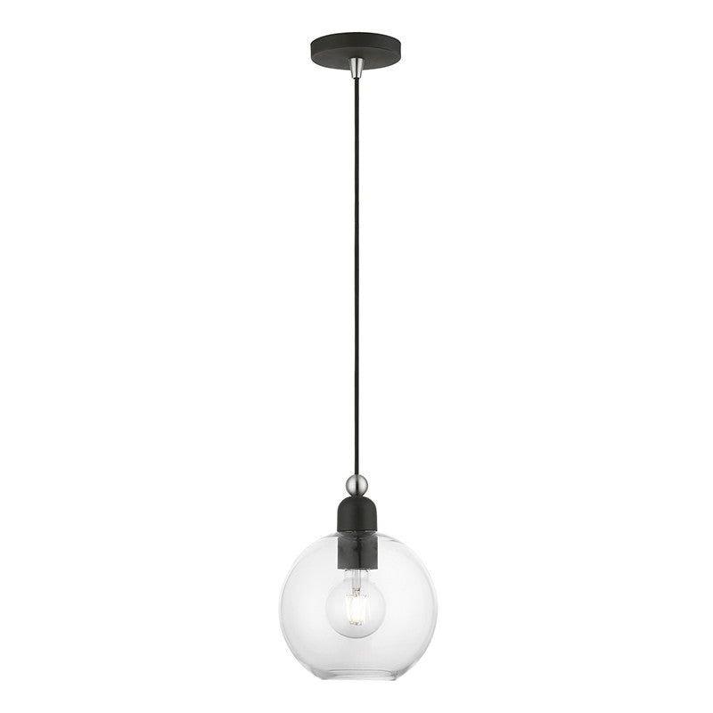 Livex Lighting Downtown Collection  1 Light Black with Brushed Nickel Accents Sphere Pendant in Black with Brushed Nickel Accents 48972-04