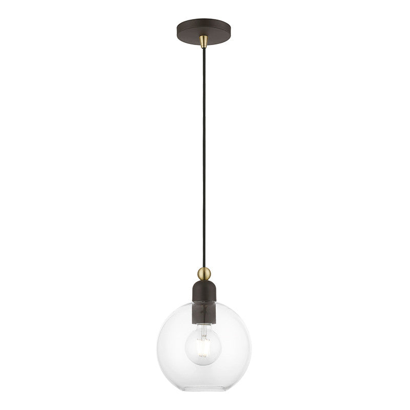 Livex Lighting Downtown Collection  1 Light Bronze with Antique Brass Accents Sphere Pendant in Bronze with Antique Brass Accents 48972-07