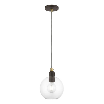 Livex Lighting Downtown Collection  1 Light Bronze with Antique Brass Accents Sphere Pendant in Bronze with Antique Brass Accents 48972-07