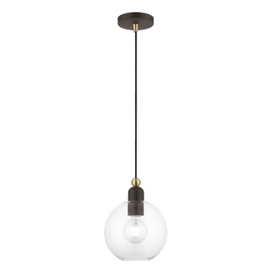 Livex Lighting Downtown Collection  1 Light Bronze with Antique Brass Accents Sphere Pendant in Bronze with Antique Brass Accents 48972-07