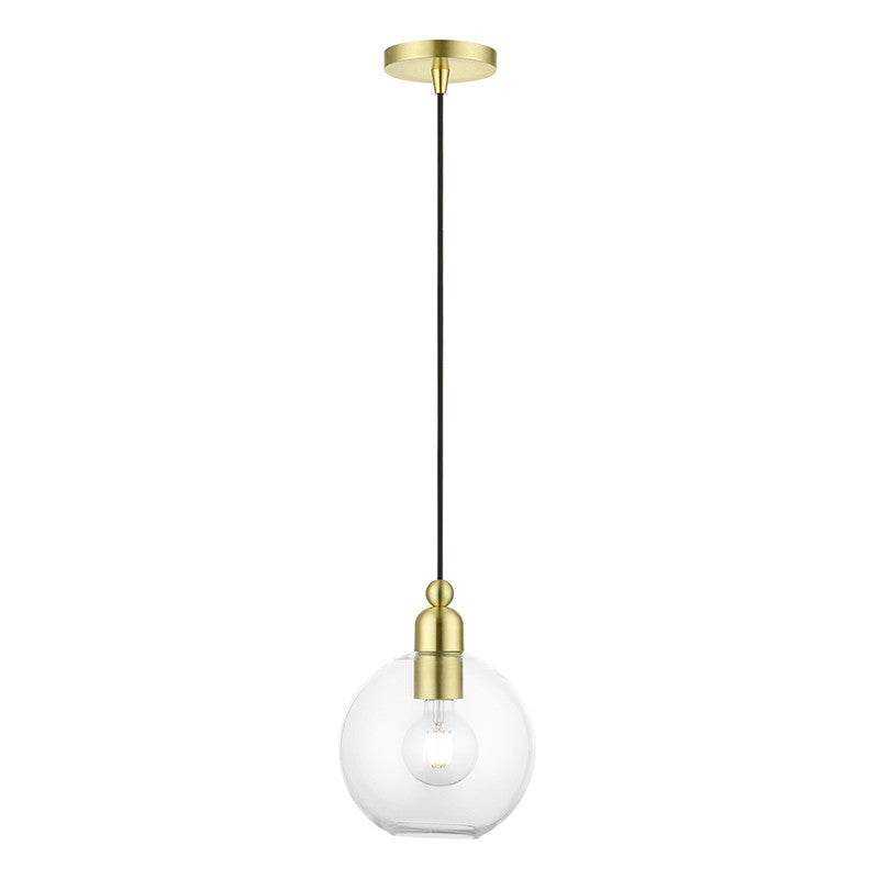 Livex Lighting Downtown Collection  1 Light Satin Brass Sphere Pendant in Satin Brass 48972-12