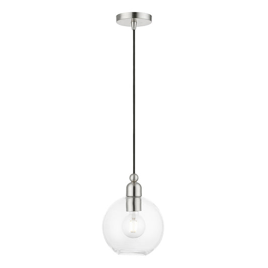 Livex Lighting Downtown Collection  1 Light Brushed Nickel Sphere Pendant in Brushed Nickel 48972-91