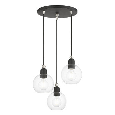 Livex Lighting Downtown Collection  3 Light Black with Brushed Nickel Accents Sphere Multi Pendant in Black with Brushed Nickel Accents 48973-04