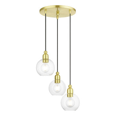 Livex Lighting Downtown Collection  3 Light Satin Brass Sphere Multi Pendant in Satin Brass 48973-12