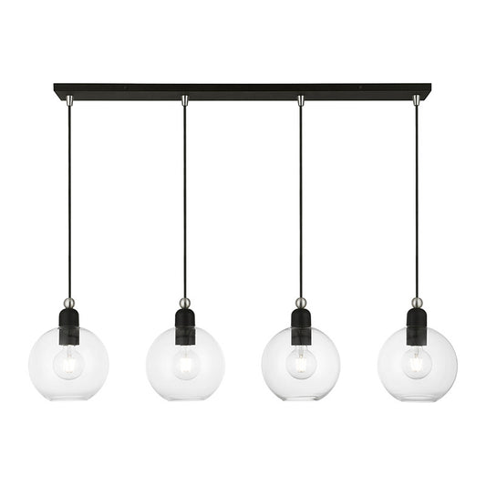 Livex Lighting Downtown Collection  4 Light Black with Brushed Nickel Accents Sphere Linear Chandelier in Black with Brushed Nickel Accents 48976-04