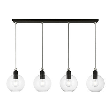 Livex Lighting Downtown Collection  4 Light Black with Brushed Nickel Accents Sphere Linear Chandelier in Black with Brushed Nickel Accents 48976-04