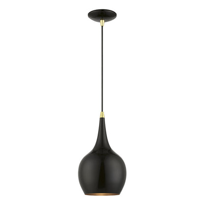 Livex Lighting Andes Collection  1 Light Shiny Black with Polished Brass Accents Mini Pendant in Shiny Black with Polished Brass Accents 49016-68