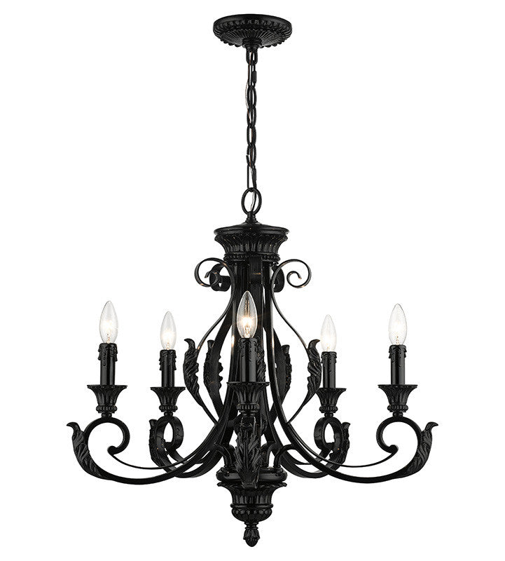 Livex Lighting Valencia Collection 5 Light Shiny Black Chandelier 49065-68