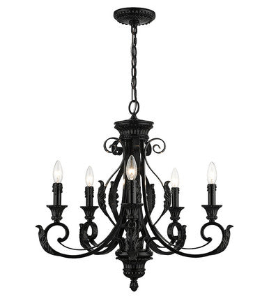 Livex Lighting Valencia Collection 5 Light Shiny Black Chandelier 49065-68