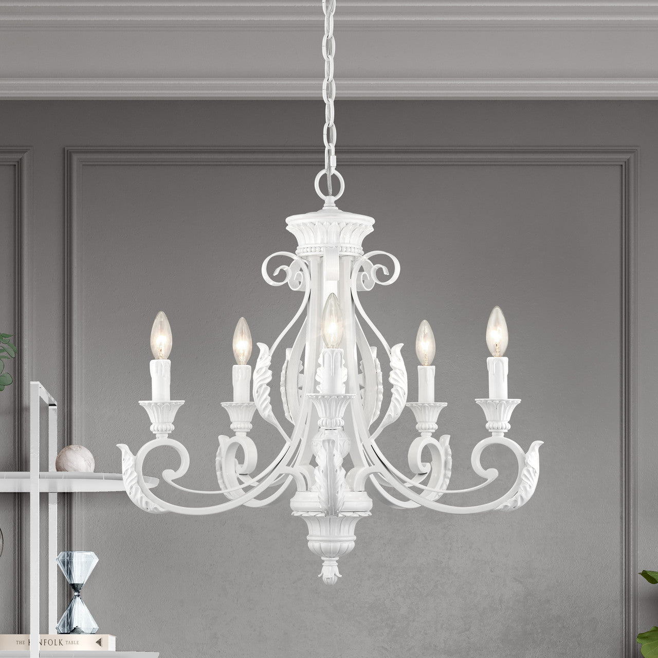 Livex Lighting Valencia Collection  5 Light Shiny White Chandelier in Shiny White 49065-69