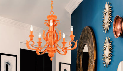 Livex Lighting Valencia Collection  5 Light Shiny Orange Chandelier in Shiny Orange 49065-77