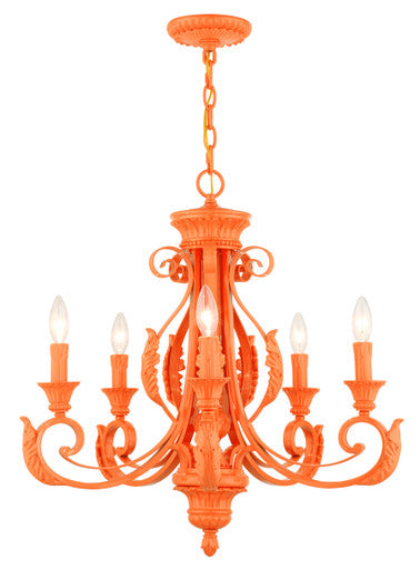 Livex Lighting Valencia Collection  5 Light Shiny Orange Chandelier in Shiny Orange 49065-77