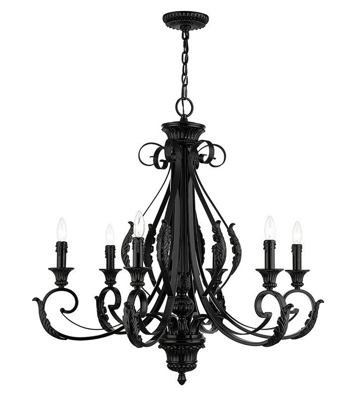 Livex Lighting Valencia Collection 6 Light Shiny Black Large Chandelier 49066-68