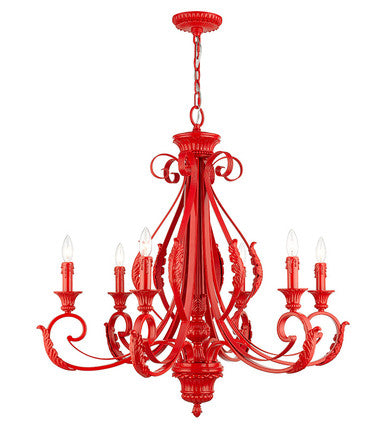 Livex Lighting Valencia Collection 6 Light Shiny Red Large Chandelier 49066-72