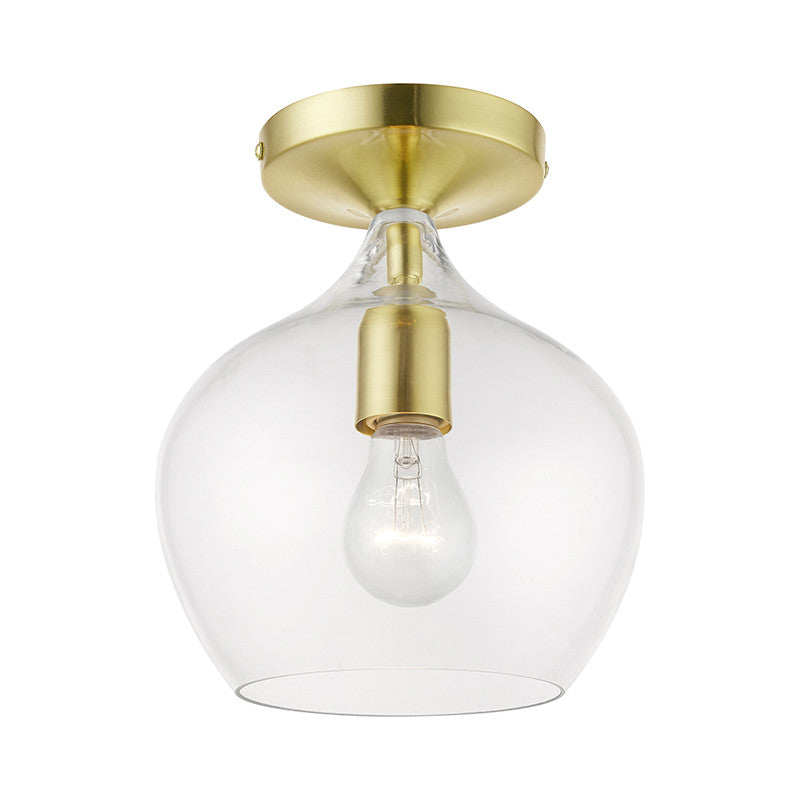 Livex Lighting Aldrich Collection  1 Light Satin Brass with Polished Brass Accent Semi-Flush in Satin Brass with Polished Brass Accent 49087-12