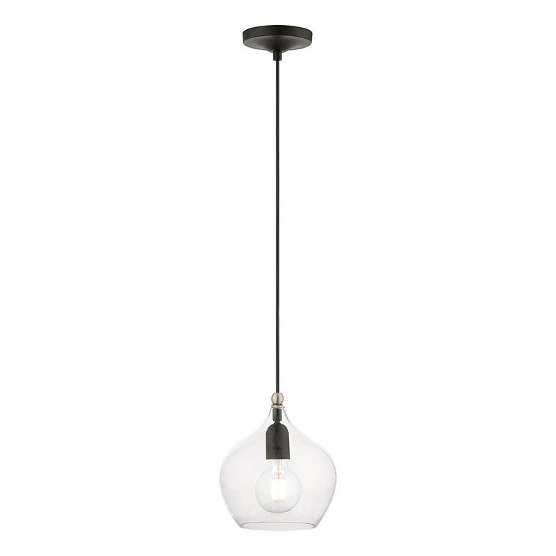 Livex Lighting Aldrich Collection  1 Light Black with Brushed Nickel Accent Pendant in Black with Brushed Nickel Accent 49088-04