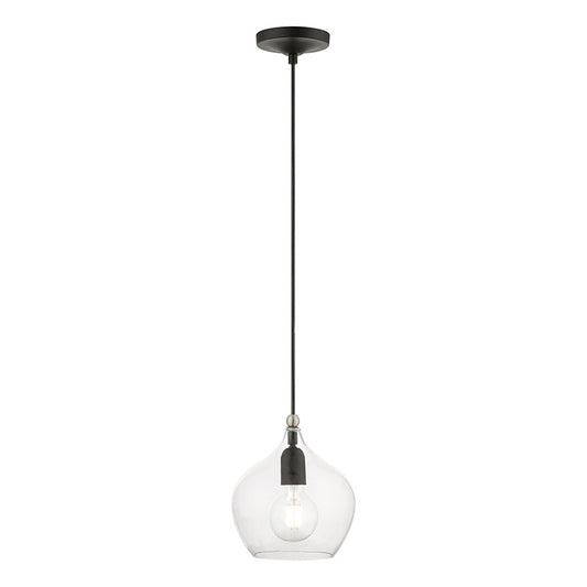 Livex Lighting Aldrich Collection  1 Light Black with Brushed Nickel Accent Pendant in Black with Brushed Nickel Accent 49088-04