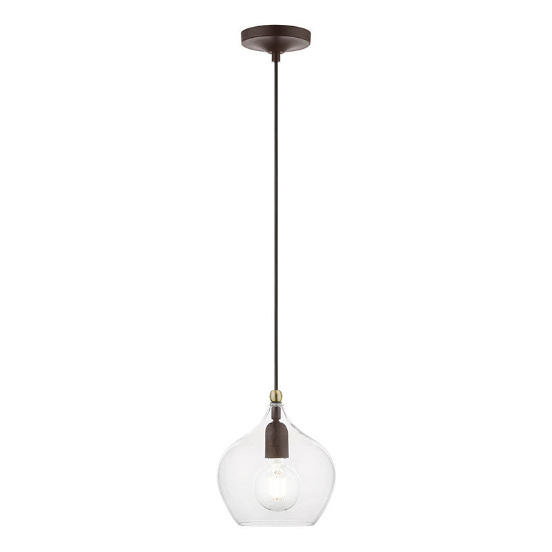 Livex Lighting Aldrich Collection  1 Light Bronze with Antique Brass Accent Pendant in Bronze with Antique Brass Accent 49088-07