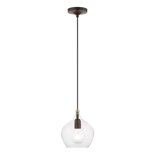 Livex Lighting Aldrich Collection  1 Light Bronze with Antique Brass Accent Pendant in Bronze with Antique Brass Accent 49088-07