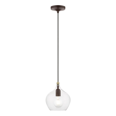 Livex Lighting Aldrich Collection  1 Light Bronze with Antique Brass Accent Pendant in Bronze with Antique Brass Accent 49088-07