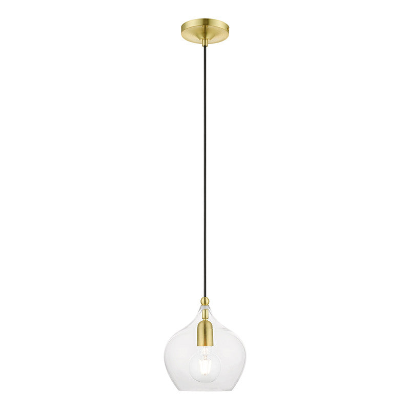 Livex Lighting Aldrich Collection  1 Light Satin Brass with Polished Brass Accent Pendant in Satin Brass with Polished Brass Accent 49088-12