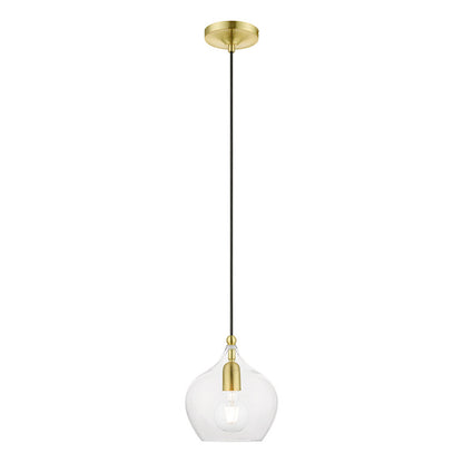 Livex Lighting Aldrich Collection  1 Light Satin Brass with Polished Brass Accent Pendant in Satin Brass with Polished Brass Accent 49088-12