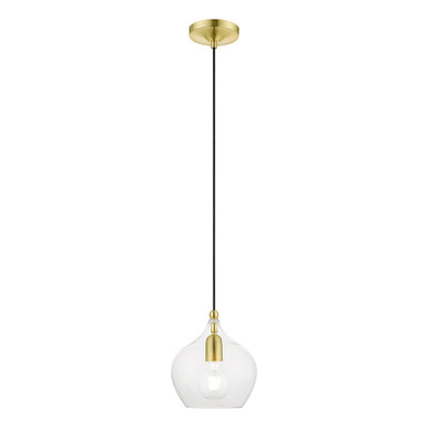 Livex Lighting Aldrich Collection  1 Light Satin Brass with Polished Brass Accent Pendant in Satin Brass with Polished Brass Accent 49088-12